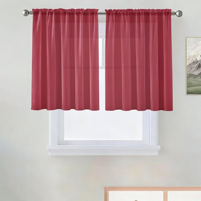 SpaceDresser Basic Rod Pocket Sheer Voile Window Curtain Panels Wine Red 1 Pair by SpaceDresser