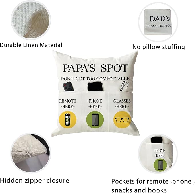 ONFAON Papa Gifts Throw Pillow Case, Papa's Spot Throw Pillow Covers 18 x 18 - Image 5