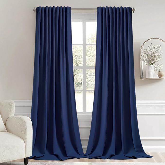 MIULEE Navy Blue Back Tab Blackout Curtain 96 Inch Long 2 Panels Set by MIULEE