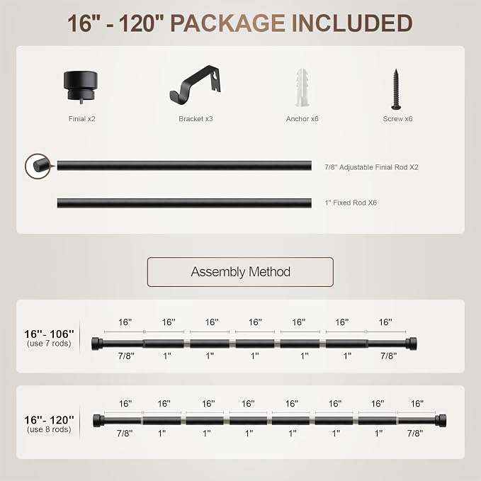 Lootkell Modern Matte Black Curtain Rods - Image 9