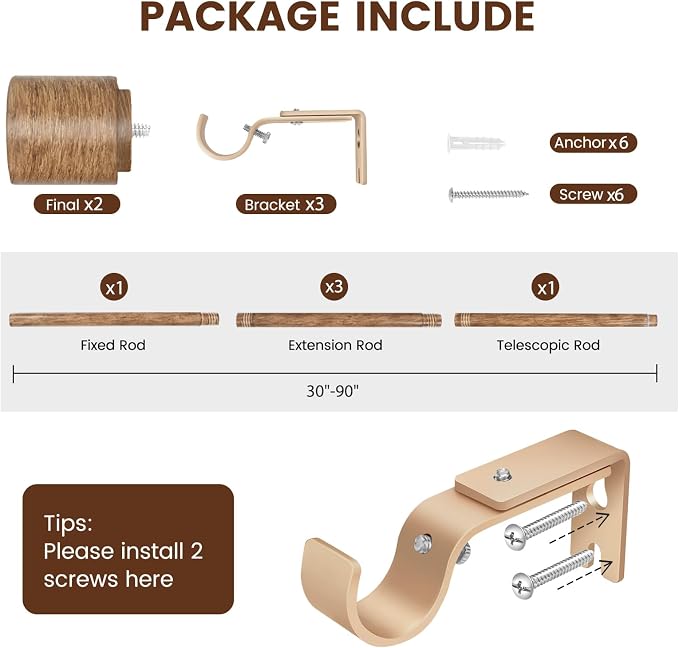 1” Diameter Curtain Rods Itself is 30 to 90 inch 1 Pack Fit 30-84 inch Window - Image 2