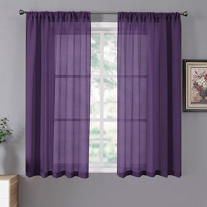 Tollpiz Short Sheer Curtain Living Room Linen Textured Curtains Sheer Light by Tollpiz
