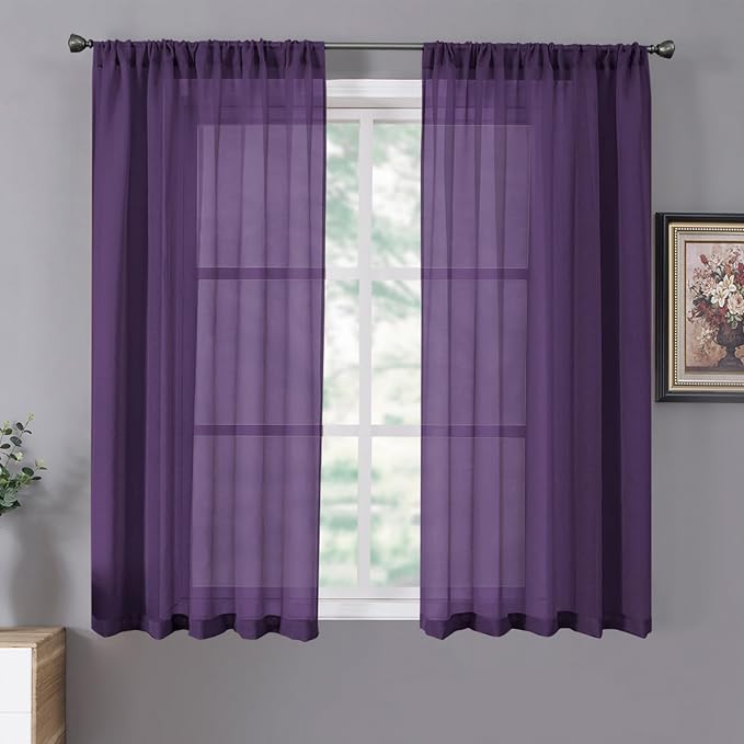 Tollpiz Short Sheer Curtain Linen Textured Bedroom Curtains Sheer Light by Tollpiz