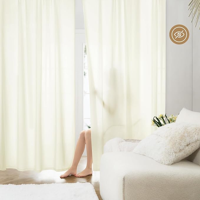 HOMEIDEAS Non-See-Through Cream Yellow Privacy Sheer Curtains, 52 X 54 Inches by HOMEIDEAS