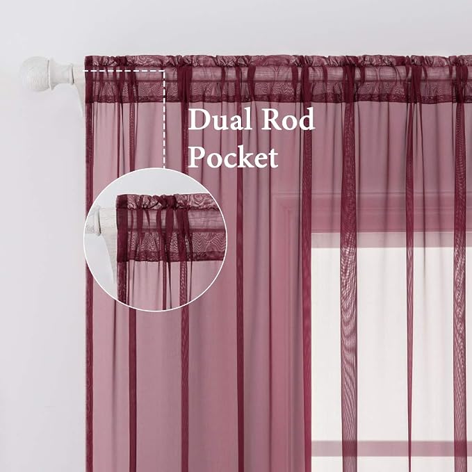 MIULEE 2 Panels Solid Color Sheer Christmas Window Curtains Elegant Window - Image 2