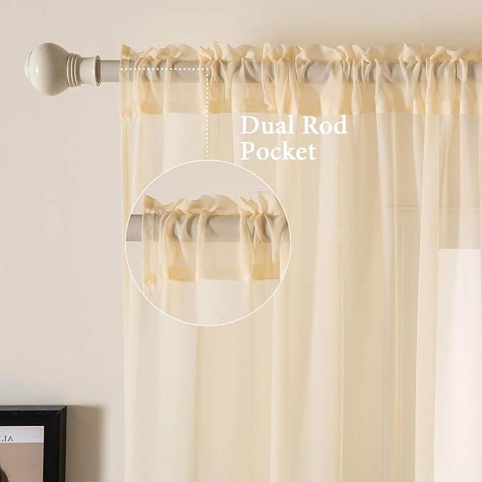 MIULEE 2 Panels Solid Color Sheer Window Curtains Elegant Window Voile - Image 2