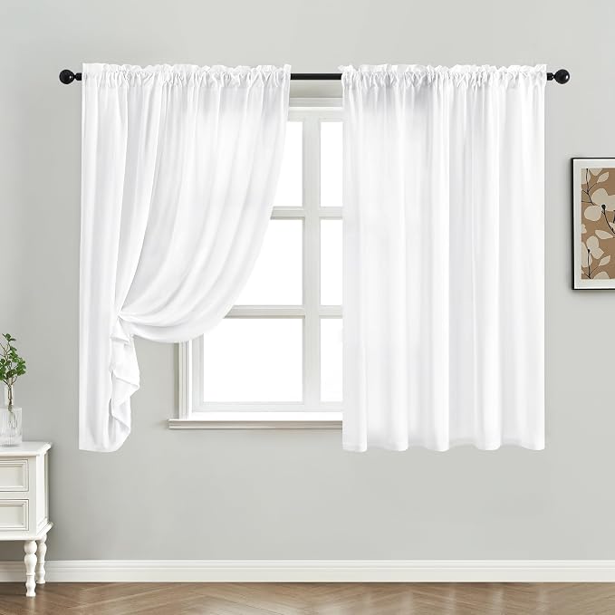HOMEIDEAS Non-See-Through White Privacy Sheer Curtains, 52 X 54 Inches Long 2 - Image 2