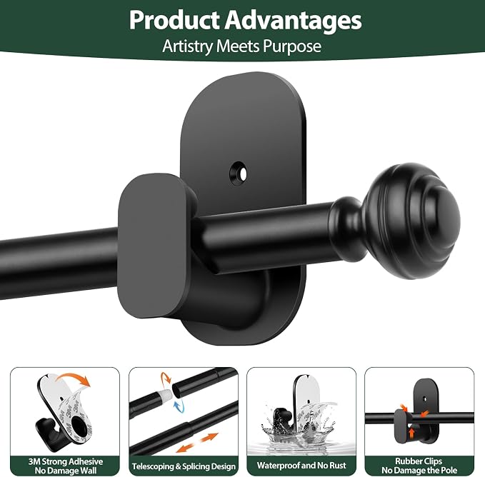 KAMANINA No Drill Curtain Rods for Windows 32 to 58 Inches, 5/8 Inch Renter - Image 9