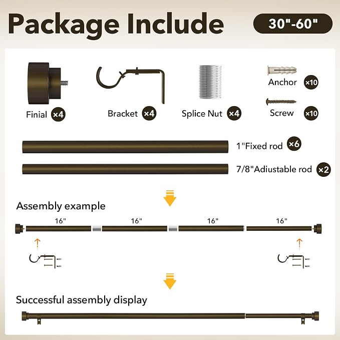 IFELS Heavy Duty Curtain Rods for Windows 28 to 48 Inch, 1 Inch Bronze Curtain - Image 7