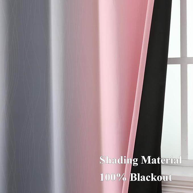 Estelar Textiler Grey and Pink Ombre Short Blackout Curtains 36 Inch Long - Image 5
