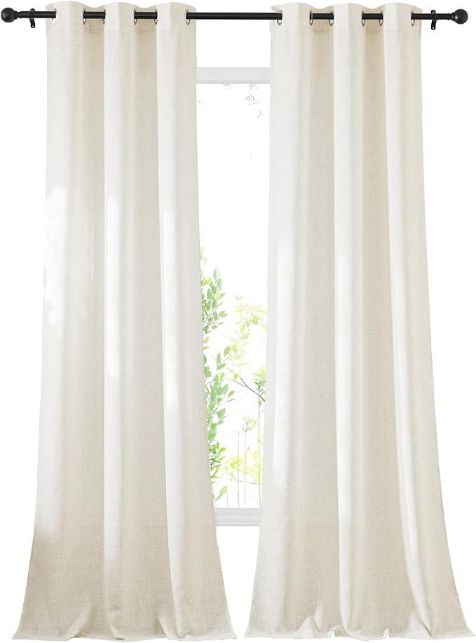 NICETOWN Linen Blend Living Room Curtains 84 inches Long, Grommet Flax Linen by NICETOWN