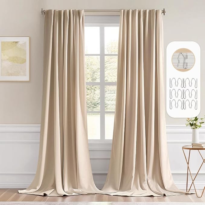MIULEE Back Tab Beige Curtains 96 Inch Long 2 Panels Set by MIULEE