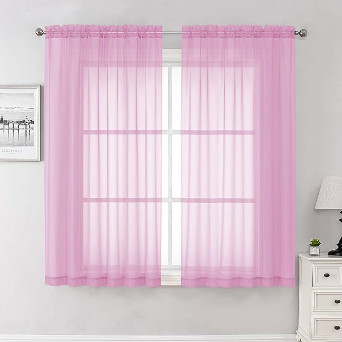 Lecloud Light Pink Sheer Curtains 63 Inch Length 2 Pcs, Dual Rod Pockets Light by Lecloud