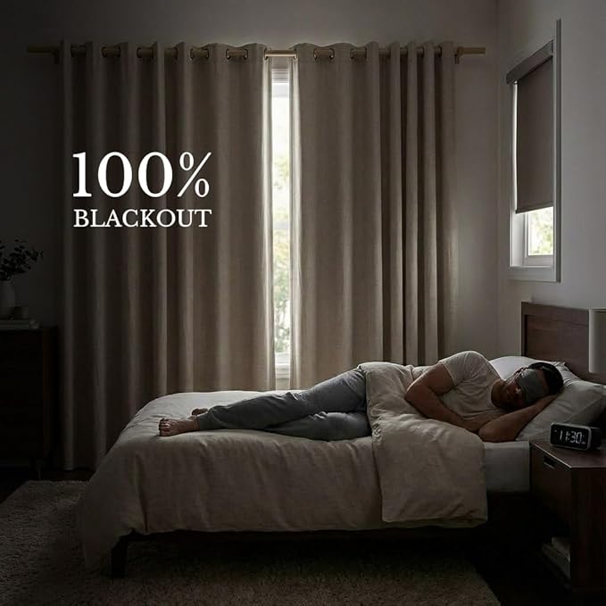 NICETOWN Full Blackout Natural Linen Cold Reducing Curtains 102" Length - Image 2
