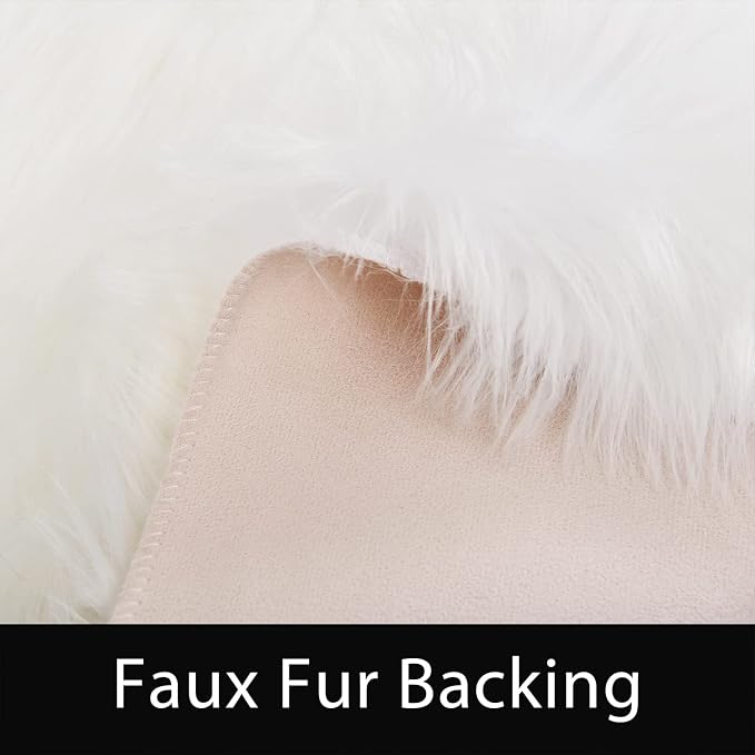Latepis White Round Rug 6.7 ft, Faux Fur Sheepskin Circle Rug - Image 4