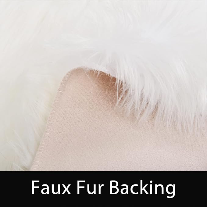 Latepis White Faux Fur 4'x5'10" Area Rug, Soft Plush Faux Fur Sheepskin Rugs - Image 3