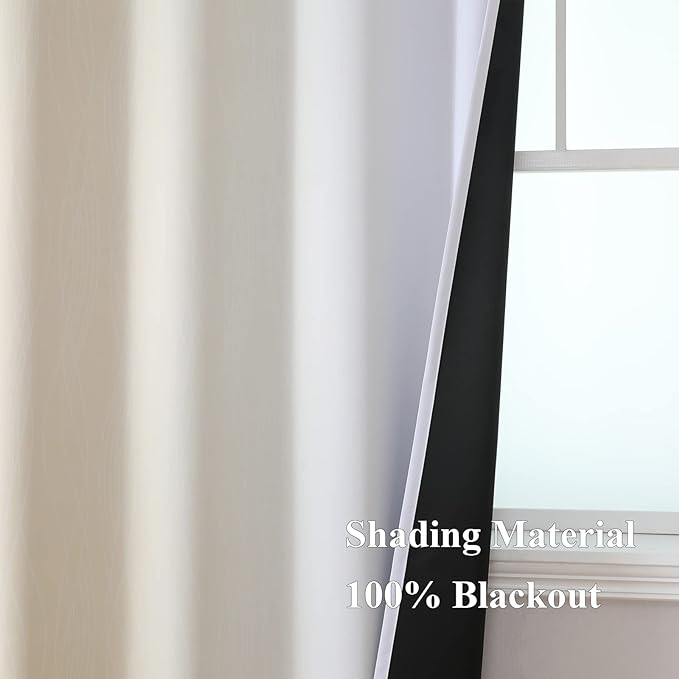 Estelar Textiler Beige and Greyish White Blackout Curtains 102 Inches Long - Image 5