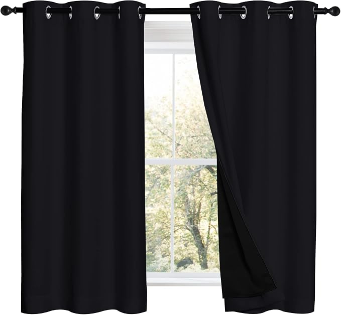NICETOWN Black Out Curtains 54 inches Length Set of 2, 2 Thick Layers by NICETOWN