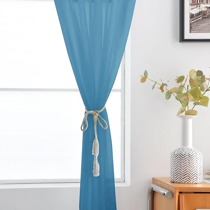SpaceDresser Basic Rod Pocket Sheer Voile Window Curtain Panels Blue 1 Pair 2 - Image 4