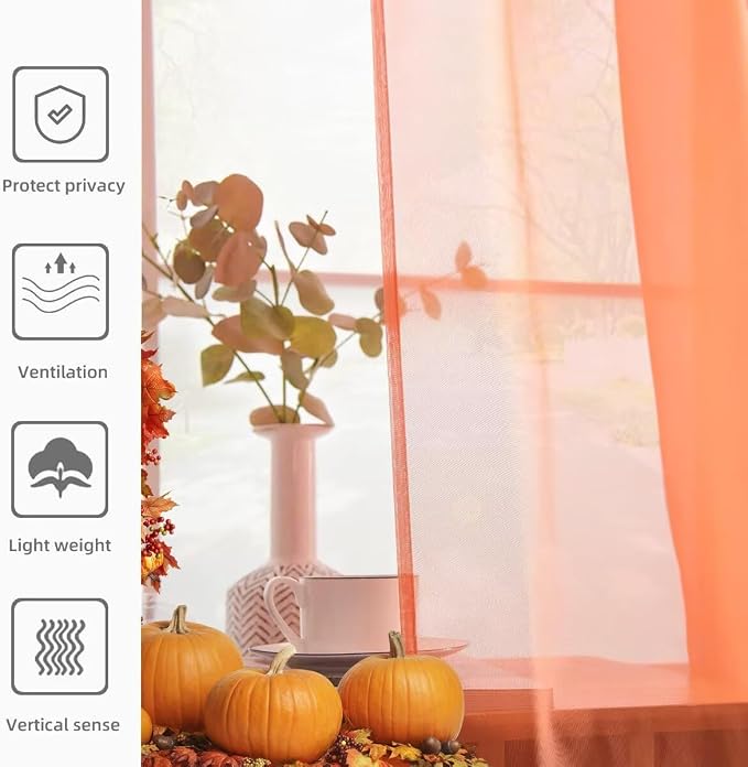 youleyar Solid Sheer Rod Pocket Curtain Voile Draperies 2 Panels White Beige - Image 4