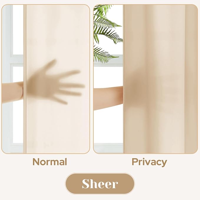 HOMEIDEAS Non-See-Through Beige Privacy Sheer Curtains, 52 X 72 Inches Long 2 - Image 3