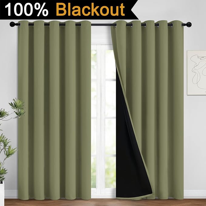 Yakamok 100% Blackout Window Curtain Panels, Heat and Full Light Blocking Drapes - Image 2