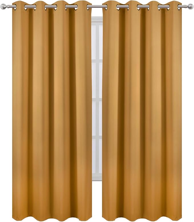 LEMOMO Blackout Curtains 52 x 108 inch/Mustard Yellow Curtains Set of 2 - Image 2