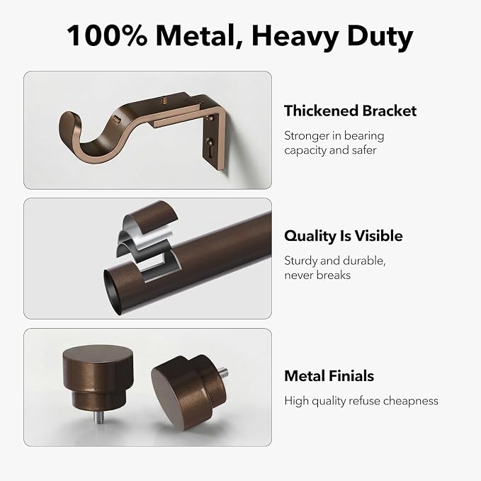 IFELS Heavy Duty Curtain Rods for Windows 28 to 48 Inch, 1 Inch Bronze Curtain - Image 3