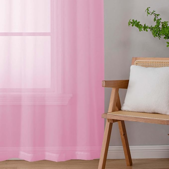 Sheer Pink Curtains for Bedroom Living Room 54 Inch Length 2 Panels Set - Image 9
