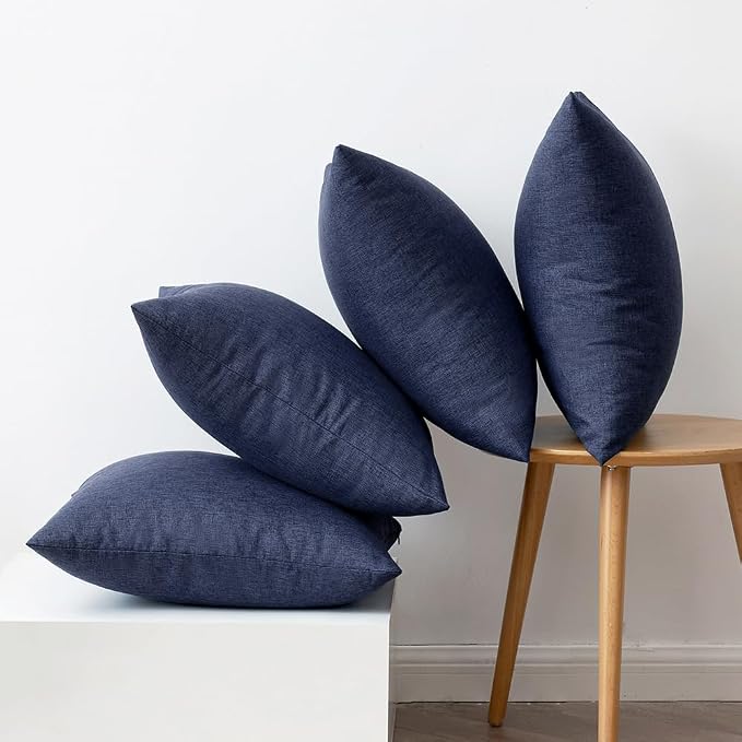 MIULEE Pack of 4 Decorative Outdoor Throw Pillow Covers Linen Waterproof Pillow - Image 6