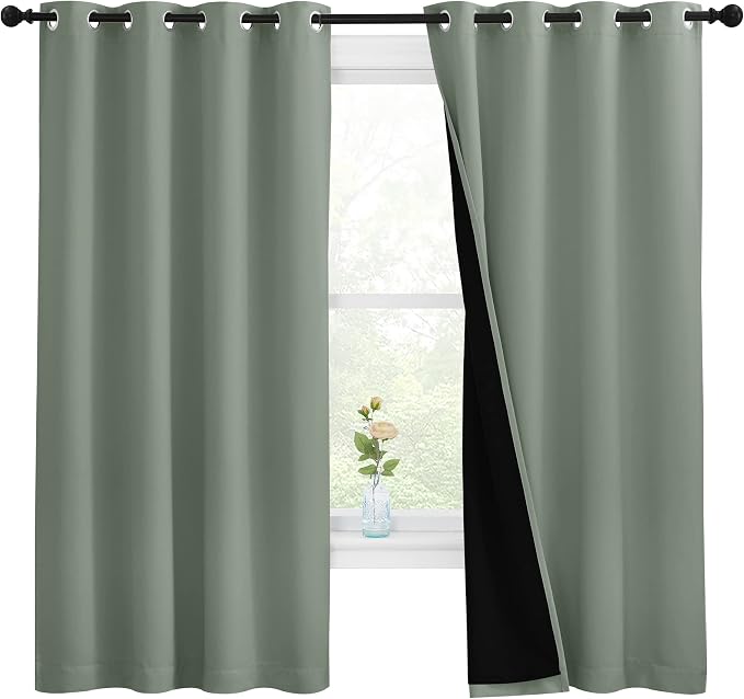 NICETOWN Greyish Green 100% Blackout Lined Curtains, 2 Thick Layers Completely by NICETOWN