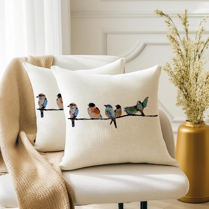 RABUSOA Birds Pillow Covers 16x16 Inch, Lumbar Decorative Throw Pillows - Image 3