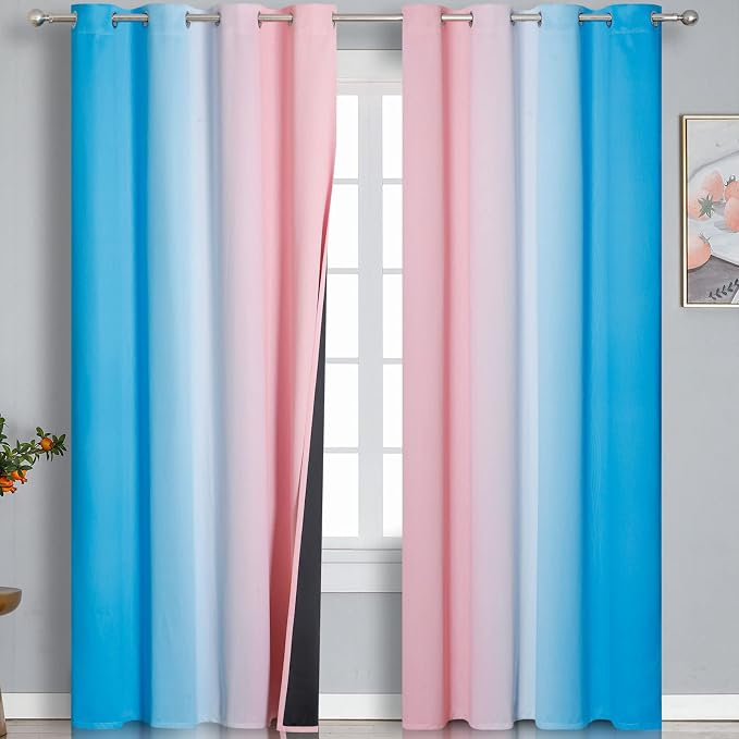 Estelar Textiler Pink and Blue Ombre Blackout Curtains 96 Inches Long, Full by ESTELARTEXTILER