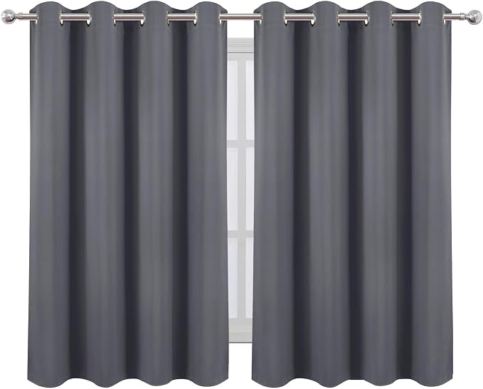 LEMOMO Blackout Curtains 66 x 54 Inch Long Grey Curtains Set of 2 Panels Room - Image 2