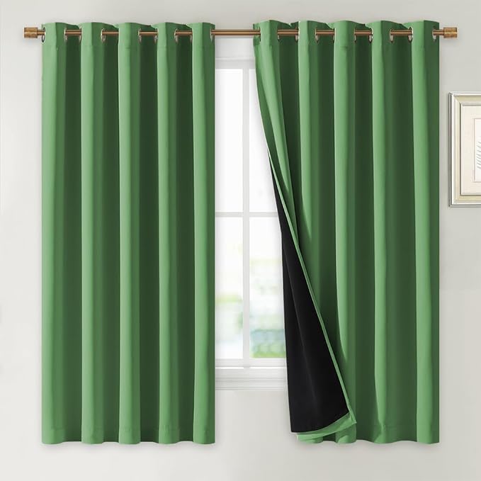 NICETOWN 100% Blackout Lined Curtains, Forest Green, 1 Pair, 2 Thick Layers by NICETOWN