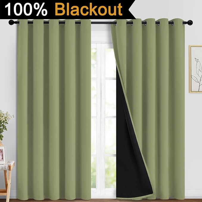 Yakamok 100% Blackout Window Curtain Panels, Heat and Full Light Blocking Drapes - Image 2