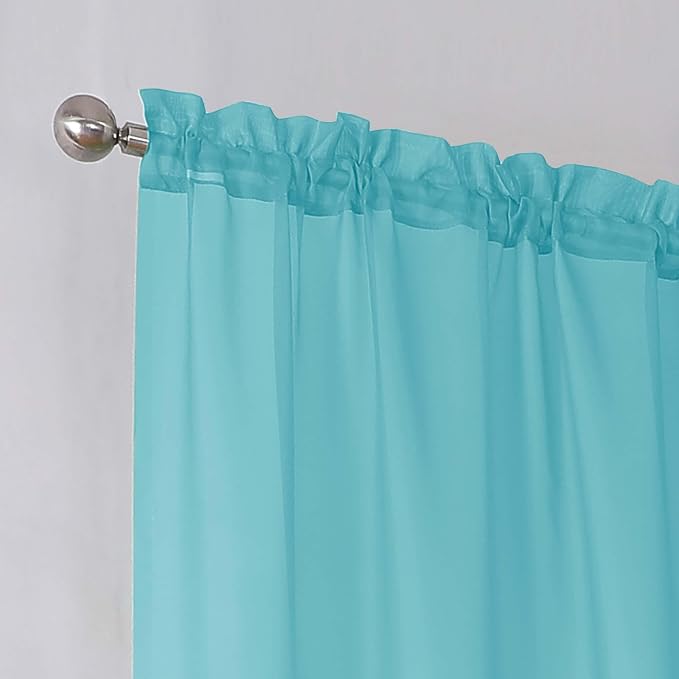 Simplebrand Aqua Short Sheer Curtains 45 Inch Length - Image 3