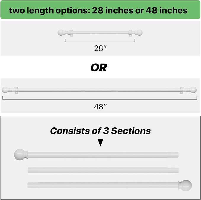 White Curtain Rods for Windows 28 to 48 inch, Adjustable Curtain Rod Set - Image 4