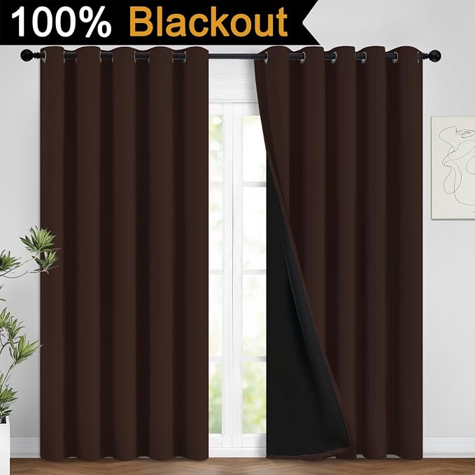 Yakamok 100% Blackout Curtains for Bedroom, 2 Thick Layers Thermal Insulated - Image 2