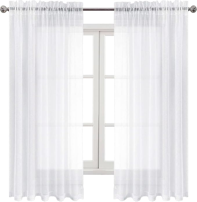 DWCN Sheer White Curtains 63 inch Length 2 Panels Set, Rod Pocket Solid Color - Image 9
