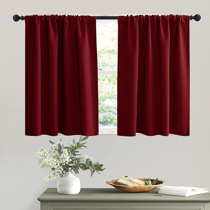 RYB HOME Short Burgundy Red Blackout Curtains by RYBHOME