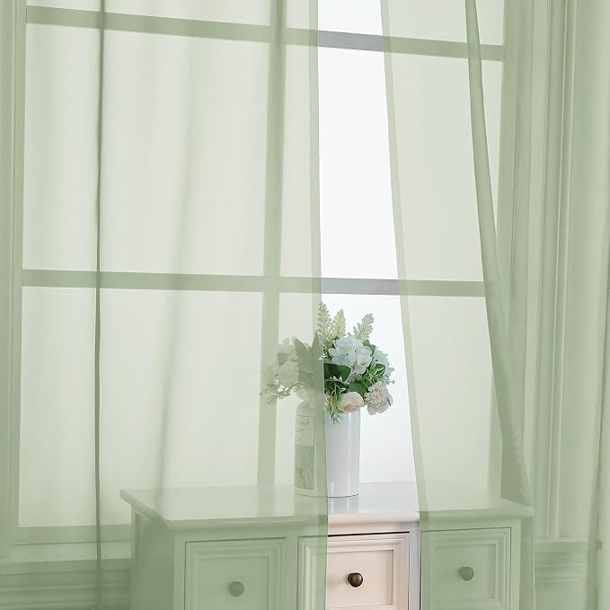 OVZME Light Green Sheer Curtains 96 Inches Long 2 Panels - Image 4