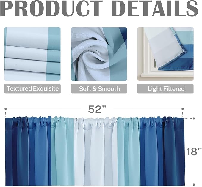 Emvency 2 Pack Valances Window Treatments, Striped Blue Coastal Nautical Modern - Image 3