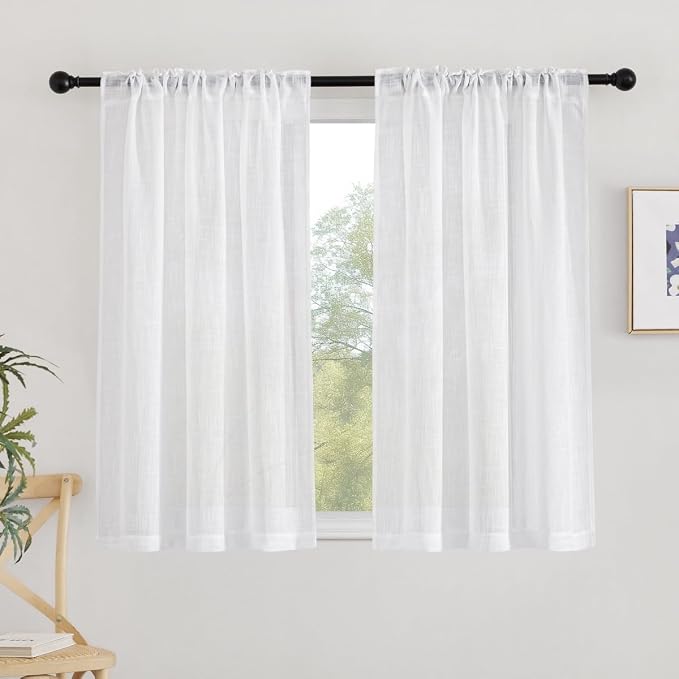 NICETOWN White Faux Linen 48 inch Curtains - Image 2