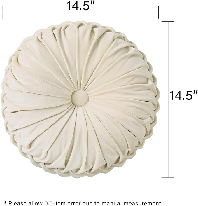HIG Set of 2 Decorative Round Pleated Throw Pillows, Classy Accent Pumpkin - Image 4