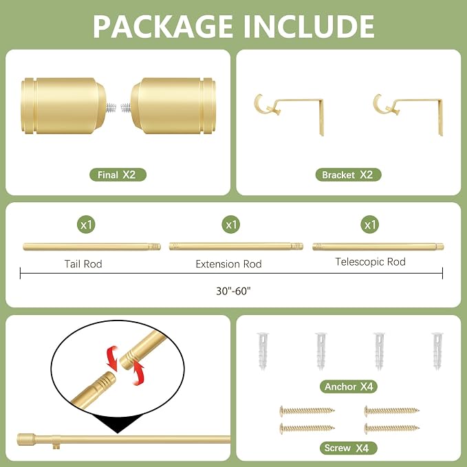 5/8” Diameter Curtain Rods 30-60 Inch, - Image 2