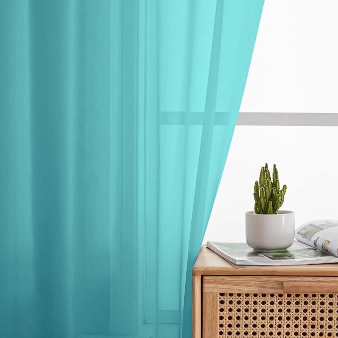Turquoise Kitchen Curtains 30 Inch Length Tier 2 PCS, Solid Soft Half Curtains - Image 7