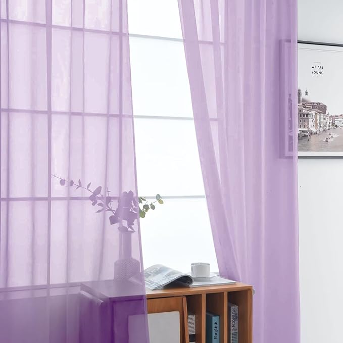 SpaceDresser Sheer Voile Window Treatment Rod Pocket Curtain Panels - Image 3