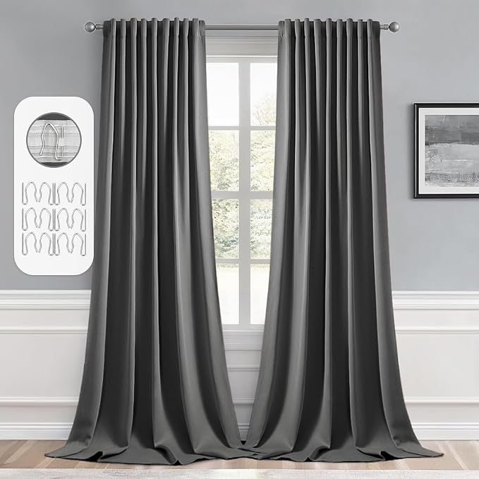 MIULEE Back Tab Grey Blackout Curtains 102 Inch Long 2 Panels Set by MIULEE