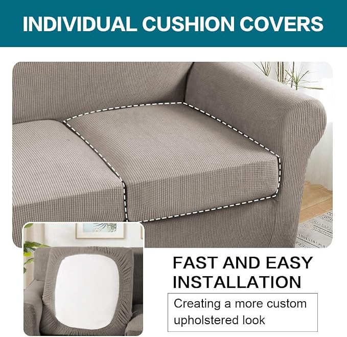 Turquoize 4 Piece Sofa Covers for 3 Cushion Couch Sofa Slipcover Soft Couch - Image 5